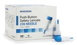 McKesson Safety Lancet, Fixed Depth Lancet Needle, 1.8 mm Depth, 23 Gauge, Push Button, 100/BX