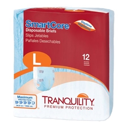 Unisex Adult Incontinence Brief Tranquility SmartCoreâ„¢ Large Disposable Heavy Absorbency  12/pk 8/pk