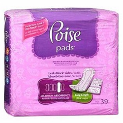 Poise Bladder Control Pads, 14" Length, Heavy Absorbency, Absorb-Loc, Female, Disposable, 39/PK