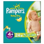 Pampers Baby Dry Heavy Absorbency, Size 4 Diapers, 24/PK, 4PK/CS