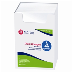 Non-Woven Drain Sponge, 4" x 4", 6-Ply, 2/PK 25PK/BX 12BX/CS