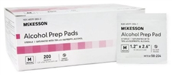 McKesson Isopropyl Alcohol Prep Pads, 70%, Individual Packet, Medium, Sterile, 200/BX 20BXS/CS