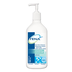 Tena Body Wash & Shampoo, 33.8 oz Pump Bottle, Unscented, 6/CS