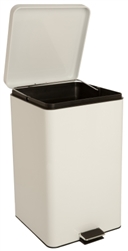 Trash Can with Plastic Liner, 32 Quart, Square White, Steel Step On