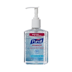 Purell Advanced Hand Sanitizer, 8 oz. Ethyl Alcohol Gel Pump Bottle, 12/CS