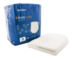 McKesson Ultra Adult Incontinent Brief, Tab Closure, Medium, Disposable, Heavy Absorbency, 16/PK 6 PK/CS