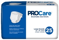 Briefs, ProCare, 45-58", Large, Heavy Absorbency, White, 25/BG 4BG/CS