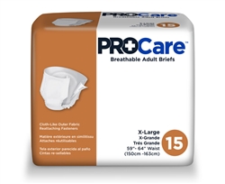 ProCare Adult Incontinent Briefs, Full Mat Body Shaped, 59-64", X-Large, Disposable, Heavy Absorbency, Beige, 15/PK 4PK/CS