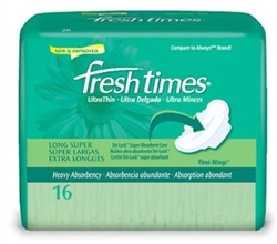 Fresh Times, Maxi Pads with Wings, 5.5", Super Long, 16/BG 12BG/CS