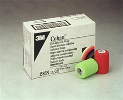 Coban Self-Adhesive Bandage, Non-Woven Material/Elastic Fibers, Non-Sterile, Assorted Colors, 3" x 5 Yds., 12/CS