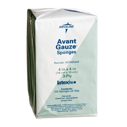 Avant Gauze Nonwoven Sponge, Polyester/Rayon, 3-Ply, 4x4" Square, NonSterile, 200/BG