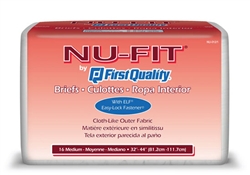 Brief Nu-Fit, Limited Mat Body Shaped, 32-44", Moderate Absorbency, Medium, White, 16/PK, 6PK/CS