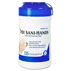 Sani-Hands, Antimicrobial, Alcohol, Gel, Hand Wipes, Medium, Canister, 6"x7.5", 135/PK, 12PK/CS
