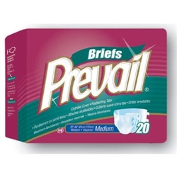 Briefs Prevail, Full Mat Body Shaped, 32-44", Medium, Moderate-Heavy Absorbency, White, 20/PK 4PK/CS