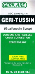 Geri-Tussin Expectorant Liquid, Sugar Free, 100mg, 16 oz, Compares to Robitussin