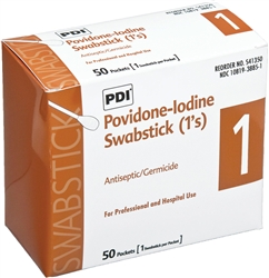 PVP Iodine Prep Swabsticks, Cotton Wood, 4 ", 1/EA, 50/BX, 10BX/CS