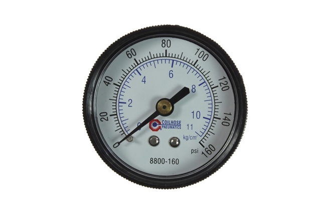 Coilhose Pneumatics 8800-160 2" Dial Gauge, 1/4" Back Mount, 0-160 PSI