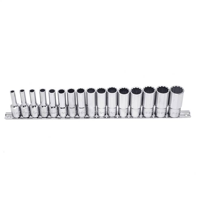 Genius Tools TW-316MD 16 Piece 3/8" Dr. Metric Deep Hand Socket Set (12-Point) - TW-316MD