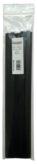 Polyvance R18-04-03-BK Polypropylene + 15% Glass Fiber Rods, 3/8"x1/16", 30 ft, Black