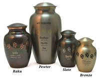 Classic Paw Print Pet Urn Cremation Urn | Bronze | Pewter | Slate | Raku