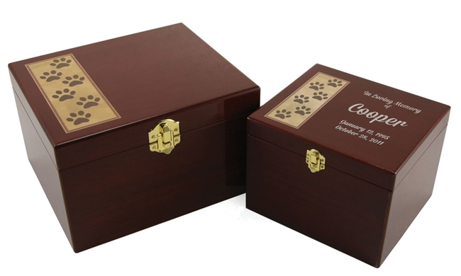 Paw Print Memory Chest Cremation Urn | Cherry