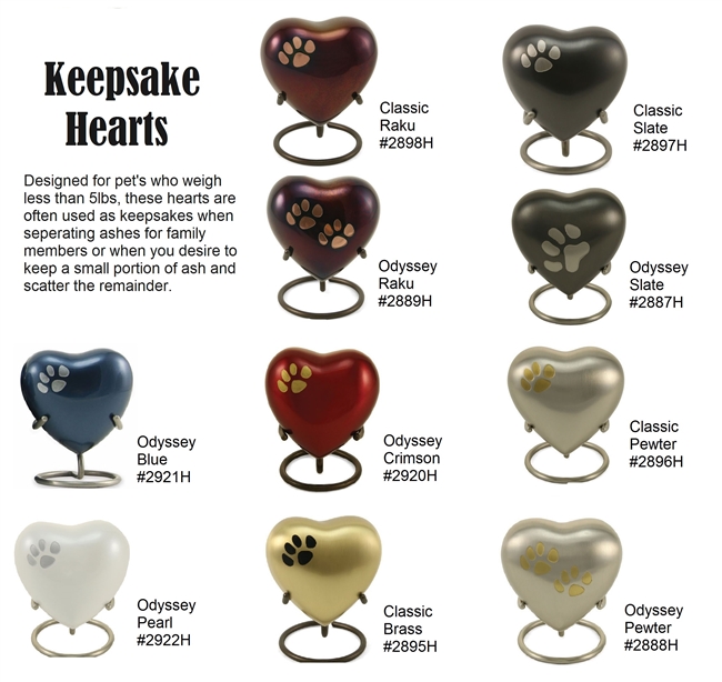 Keepsake Hearts Pet Cremation Urn | Slate | Raku | Pewter | Moonlight Blue | Crimson | Pearl