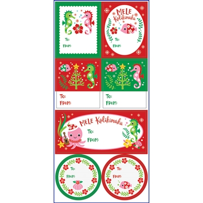 Seahorse and Friends Mele Kalikimaka Gift Tags