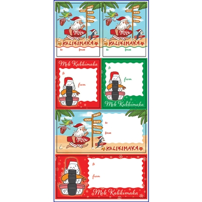 Beach Run Santa & Musubi Mele Kalikimaka Gift Tags