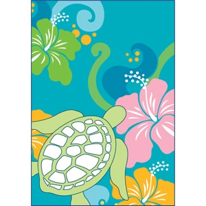 Honu Hibiscus Turquoise Glitter Note Cards