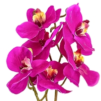 Artificial Real Touch Orchid - Single Spray with Leaves - Dark Purple