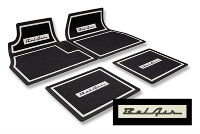 1955 1956 1957 Chevy Custom Carpet Floor Mats, Black with Bel Air Logo