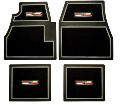 1955 1956 1957 Chevy Custom Carpet Floor Mats, Black with Crest Logo