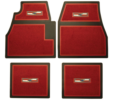 1955 1956 1957 Chevy Custom Carpet Floor Mats, Red with Crest Logo