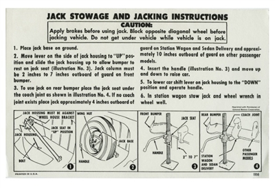 1956 Chevy Jacking Instructions, Passenger Car