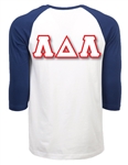 3/4 Sleeve Baseball Shirt with <b>4.5-Inch Greek Letters