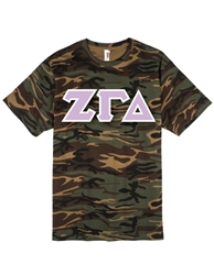 Unisex Camouflage T-Shirt with 4.5-Inch Greek Letters