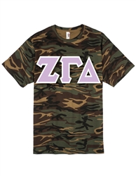Unisex Camouflage T-Shirt with 6-Inch Greek Letters