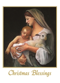 catholic christmas card with image of madonna baby jesus and lamb