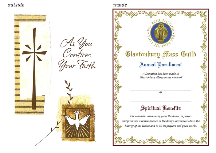catholic confirmation card with dove and cross