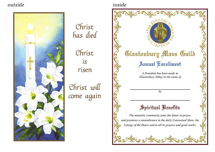 easter card with candle and lilies christ has died christ is risen christ will come again