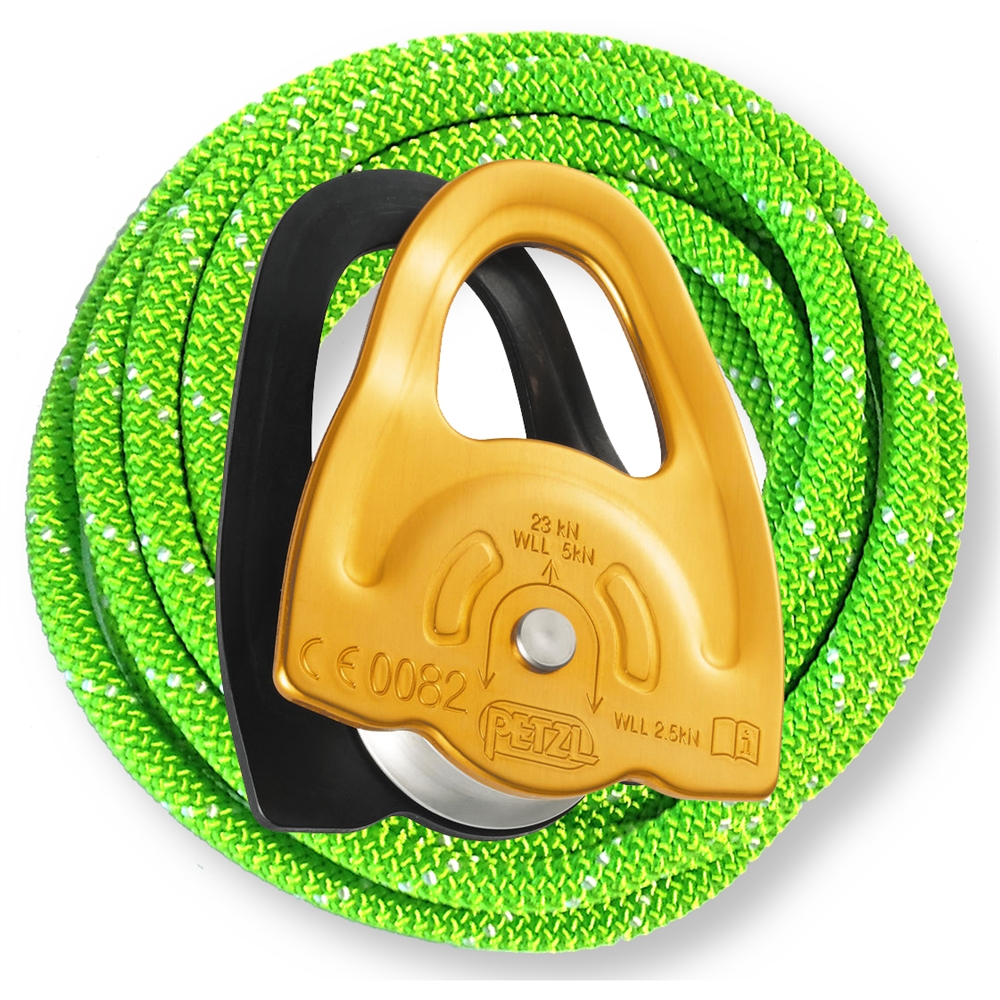Petzl Mini Prusik Minding Pulley With 10 Feet Lime 8mm Prusik Cord