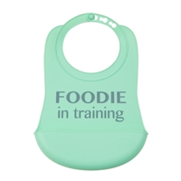 100% Silicone Bib with crumb catcher. No bpa, phthalates, or lead. Rolls up easily for travel.