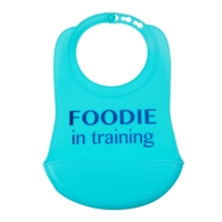 100% Silicone Bib with crumb catcher. No bpa, phthalates, or lead. Rolls up easily for travel.