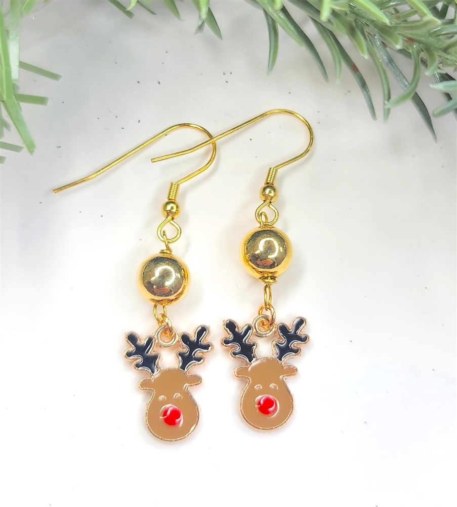 Reindeer Face Dangle Earrings