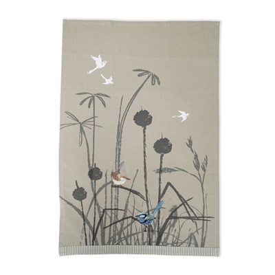The Linen Press Organic Tea Towel Blue Wren