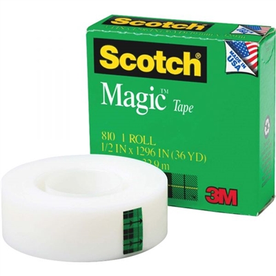 3M 810 Magic Tape <BR> 1/2" x 36 Yd Roll <BR> 1" Core