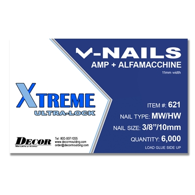 Medium/Hard Wood <BR>3/8" - 10mm<BR>V-Nails for AMP, Alphamacchine & Putnam Underpinners<BR>(Box of 6,000)<BR>Money Back Guarantee!