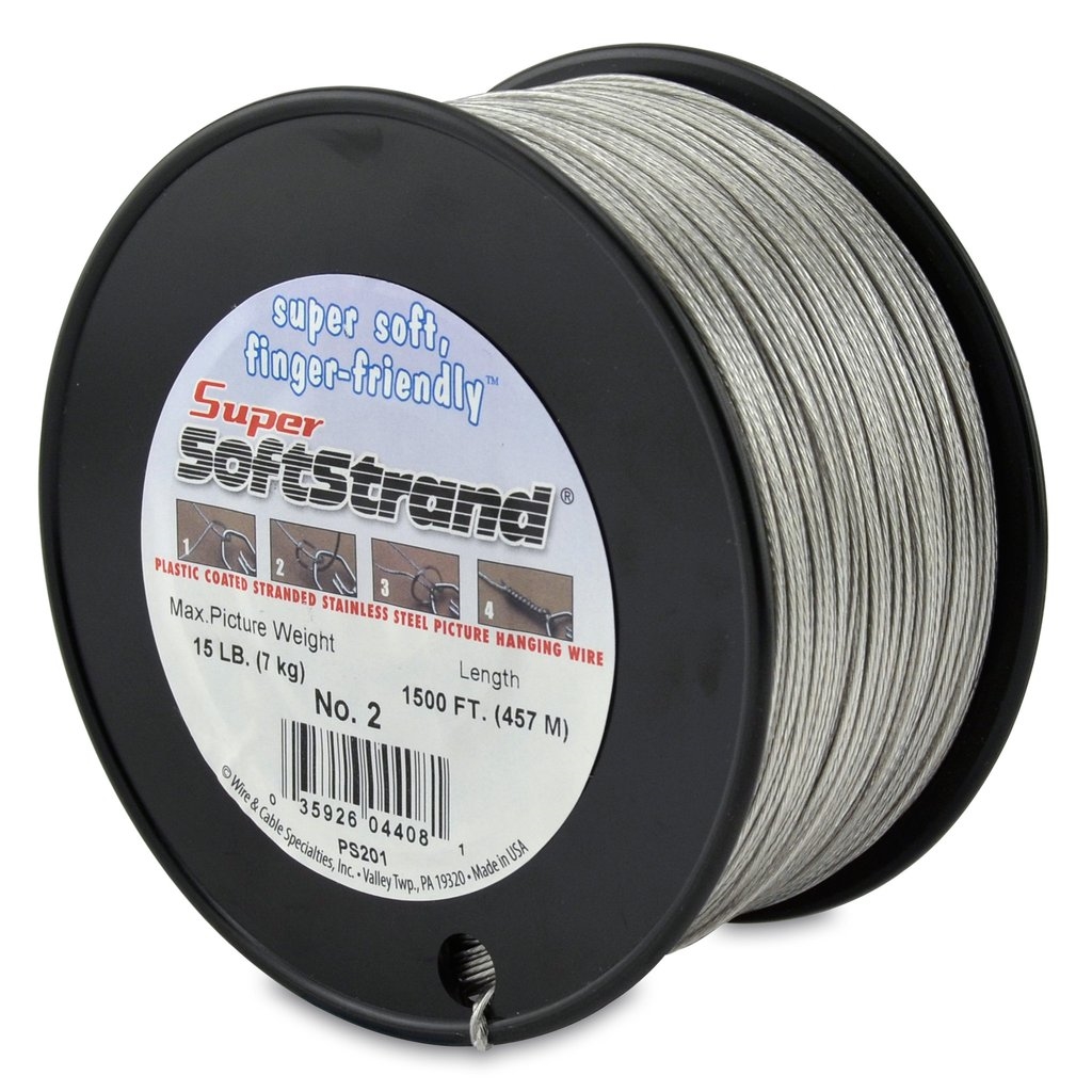 Supersoftstrand Size 2 - 1,500-Feet Picture Wire Vinyl Coated Stranded Stainless Steel