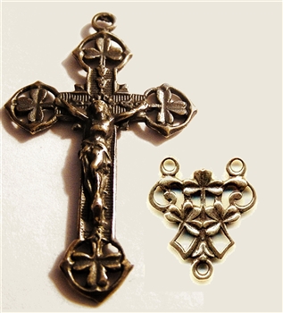 Irish Shamrock Rosary Parts - Vintage and antique rosary components in sterling silver and bronze, for your rosary beads and faith jewelry. Create magnificent rosaries, your favorite chaplets, key chains, and Catholic gifts such as rosary necklaces, brace