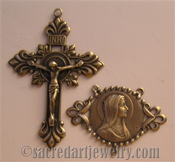 Mary Profile Rosary Parts- Vintage and antique rosary components in sterling silver and bronze, for your rosary beads and faith jewelry. Create magnificent rosaries, your favorite chaplets, key chains, and Catholic gifts such as rosary necklaces, bracelet